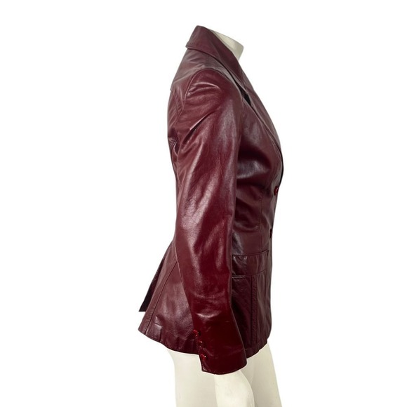 Vintage 70s Etienne Aigner Burgundy Wine Red Leather Blazer Jacket Size 10 Retro - Picture 2 of 12